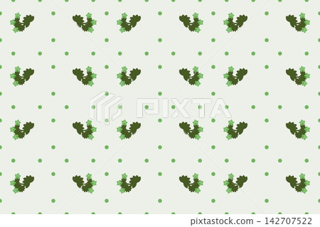Toothed palmate leaves and pompoms seamless background in green Toothed palmate leaves and pompoms seamless background in green 142707522