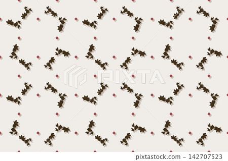 Hand drawn scalloped palmate leaves and tulips seamless repeat pattern in orange Hand drawn scalloped palmate leaves and tulips seamless repeat pattern in orange 142707523