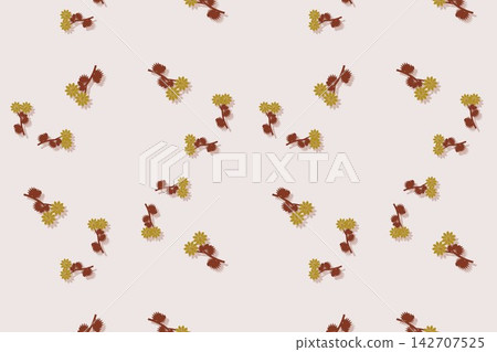 Hand drawn lobed leaves and daisies seamless repeat pattern in red Hand drawn lobed leaves and daisies seamless repeat pattern in red 142707525