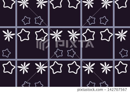 Modern botanical seamless tile, leaves and star flowers in violet Modern botanical seamless tile, leaves and star flowers in violet 142707567