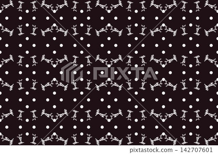 Seamless red pattern of scalloped fern leaves and pompoms Seamless red pattern of scalloped fern leaves and pompoms 142707601