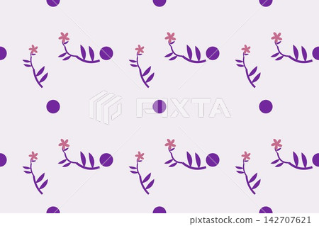 Modern botanical seamless tile, slender leaves and star flowers in violet Modern botanical seamless tile, slender leaves and star flowers in violet 142707621