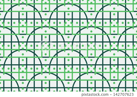 Geometric repeat pattern with mirrored interlocking lines, teal tones 142707623