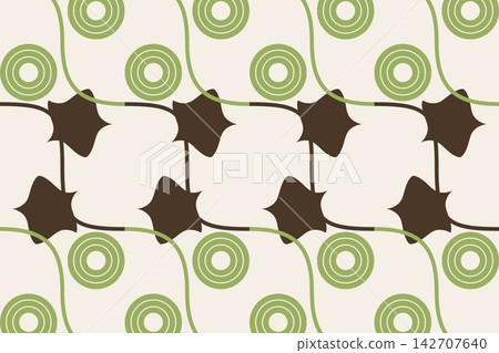 Modern botanical seamless tile, leaves and star flowers in brown Modern botanical seamless tile, leaves and star flowers in brown 142707640