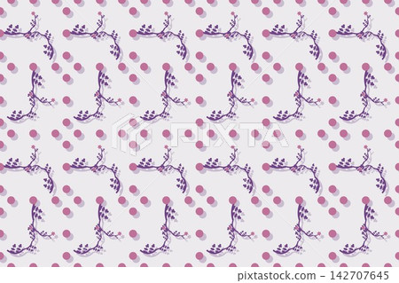 Minimal botanical pattern, serrated fern leaves and tulips on violet Minimal botanical pattern, serrated fern leaves and tulips on violet 142707645
