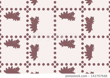 Minimal botanical pattern, round palmate leaves and roses on mauve Minimal botanical pattern, round palmate leaves and roses on mauve 142707686