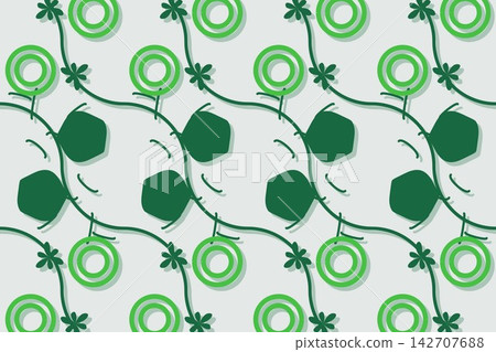 Modern botanical seamless tile, leaves and daisies in green Modern botanical seamless tile, leaves and daisies in green 142707688