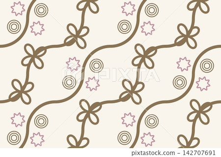 Seamless botanical pattern with leaves and daisies in tan Seamless botanical pattern with leaves and daisies in tan 142707691