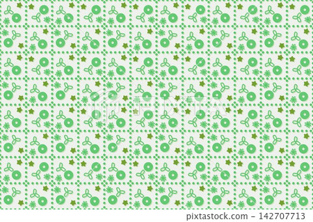 Hand drawn tossed star flowers seamless repeat pattern in green Hand drawn tossed star flowers seamless repeat pattern in green 142707713