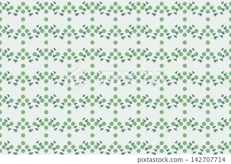 Hand drawn toothed fern fronds and daisies seamless repeat pattern in celadon Hand drawn toothed fern fronds and daisies seamless repeat pattern in celadon 142707714