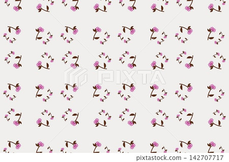 Seamless botanical pattern with toothed leaves and star flowers in red Seamless botanical pattern with toothed leaves and star flowers in red 142707717