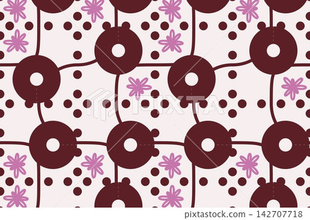 Seamless deep red pattern of leaves and daisies Seamless deep red pattern of leaves and daisies 142707718
