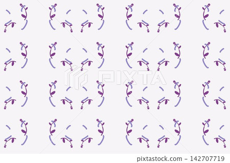Modern botanical seamless tile, scalloped leaves and daisies in purple Modern botanical seamless tile, scalloped leaves and daisies in purple 142707719