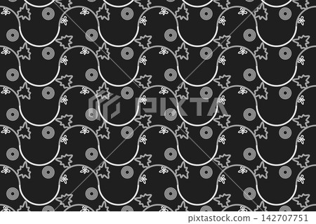Seamless teal pattern of leaves and star flowers Seamless teal pattern of leaves and star flowers 142707751