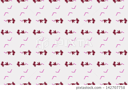 Minimal botanical pattern, scalloped clover leaves and pompoms on red Minimal botanical pattern, scalloped clover leaves and pompoms on red 142707758