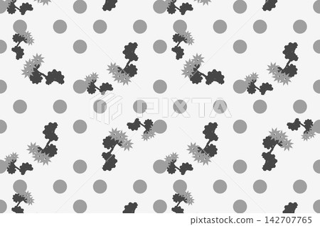 Toothed palmate leaves and star flowers seamless background in green Toothed palmate leaves and star flowers seamless background in green 142707765