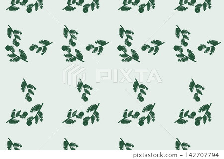 Seamless green pattern of toothed fern fronds and daisies Seamless green pattern of toothed fern fronds and daisies 142707794