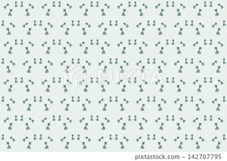 Botanical repeat pattern with scalloped clover leaves and pompoms, celadon tones Botanical repeat pattern with scalloped clover leaves and pompoms, celadon tones 142707795
