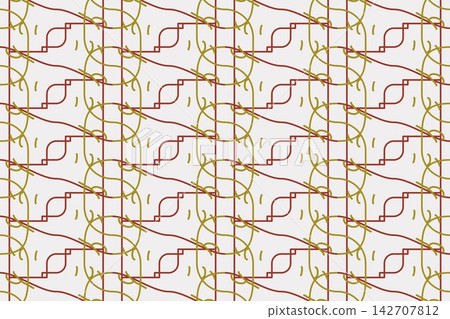 Red geometric seamless pattern, mirrored interlocking lines Red geometric seamless pattern, mirrored interlocking lines 142707812