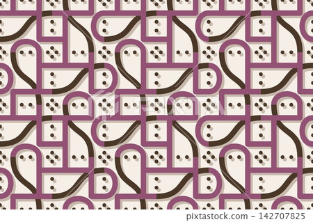 Modern geometric seamless tile, staggered interlocking lines in chocolate Modern geometric seamless tile, staggered interlocking lines in chocolate 142707825