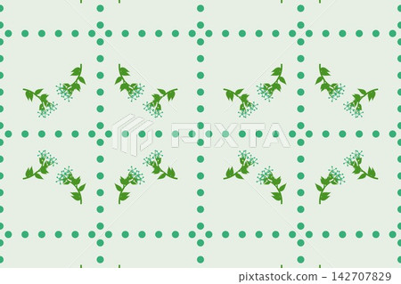 Green botanical seamless pattern, wavy leaves and wildflowers 142707829