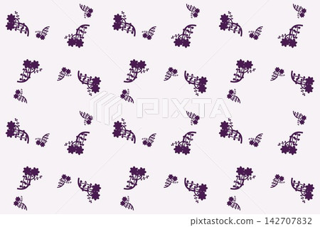 Minimal botanical pattern, serrated fern leaves and star flowers on plum Minimal botanical pattern, serrated fern leaves and star flowers on plum 142707832