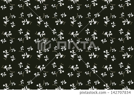 Seamless botanical pattern with scalloped leaves and pompoms in green Seamless botanical pattern with scalloped leaves and pompoms in green 142707834