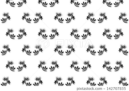 Minimal botanical pattern, spoon shaped clover leaves and wildflowers on high contrast Minimal botanical pattern, spoon shaped clover leaves and wildflowers on high contrast 142707835