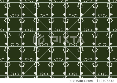 Seamless botanical pattern with leaves and star flowers in green 142707838