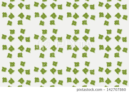 Scalloped fern leaves and pompoms seamless background in green Scalloped fern leaves and pompoms seamless background in green 142707860
