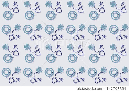 Botanical repeat pattern with scattered star flowers, blue tones 142707864