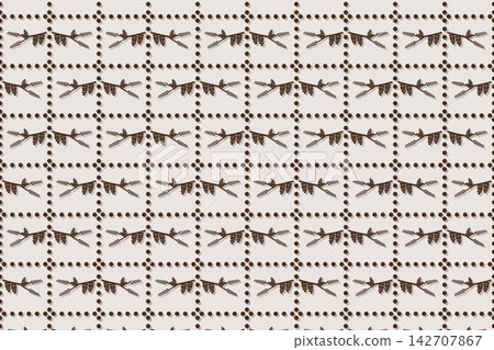 Seamless orange pattern of rounded fern leaves and lavender Seamless orange pattern of rounded fern leaves and lavender 142707867