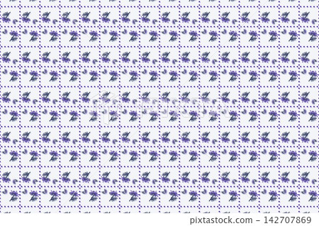 Seamless navy pattern of serrated fern fronds and star flowers 142707869