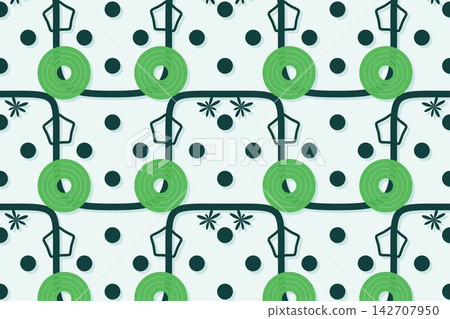 Leaves and daisies seamless background in blue green Leaves and daisies seamless background in blue green 142707950