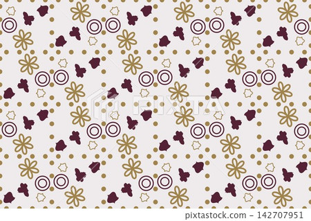 Botanical repeat pattern with tossed daisies, red tones Botanical repeat pattern with tossed daisies, red tones 142707951