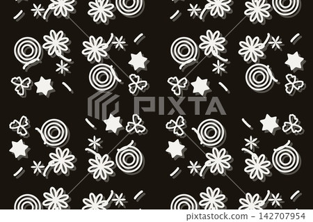 Orange botanical seamless pattern, tossed daisies Orange botanical seamless pattern, tossed daisies 142707954