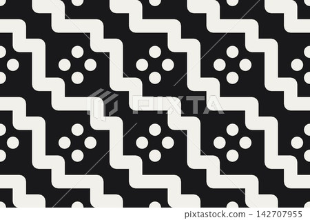 Geometric repeat pattern with maze lines, black and white tones Geometric repeat pattern with maze lines, black and white tones 142707955