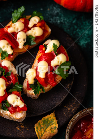 Halloween sandwich with skull from cheese Halloween sandwich with skull from cheese 142708068