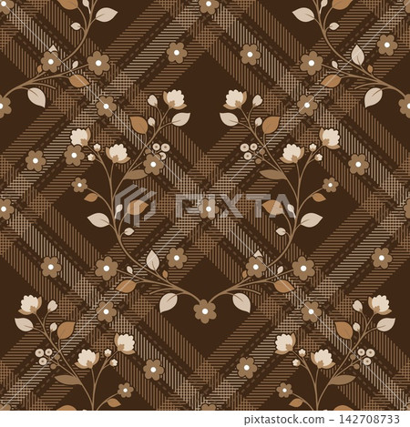Vintage Rustic Floral Plaid Seamless Pattern Featuring Checkered Geometry Decorative Botanical Vines Vintage Rustic Floral Plaid Seamless Pattern Featuring Checkered Geometry Decorative Botanical Vines 142708733