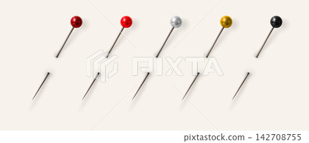 Realistic Glossy Sewing Pins Collection Featuring Sharp Metallic Shafts For Decorative Scrapbooking Realistic Glossy Sewing Pins Collection Featuring Sharp Metallic Shafts For Decorative Scrapbooking 142708755