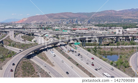 Aerial view of the Spaghetti Bowl interchange in Salt Lake City 142709089