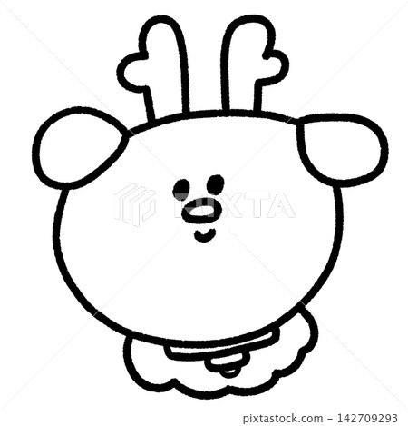 可愛的手繪馴鹿臉部插圖（單色） 142709293