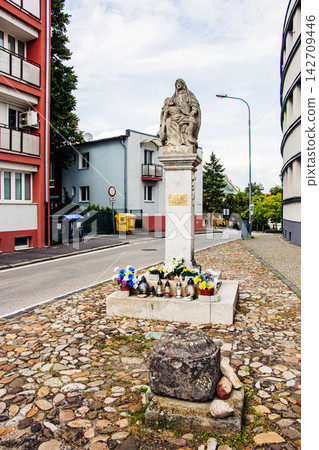 Nitra, Slovakia - May 26, 2024: Our Lady of Sorrows Statue Nitra, Slovakia - May 26, 2024: Our Lady of Sorrows Statue 142709446
