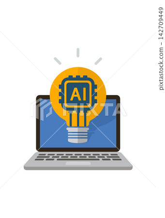 artificial intelligence chip inside lightbulb idea icon on laptop screen artificial intelligence chip inside lightbulb idea icon on laptop screen 142709449