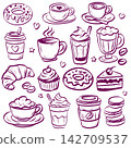 Hand Drawn Coffee and Dessert Set 142709537