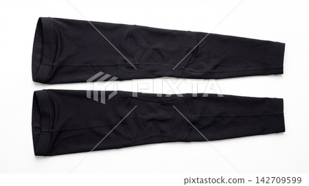 Pair of black cycling arm warmers for outdoor training with clothing protective breathable training accessory compression technical performance material coverage Pair of black cycling arm warmers for outdoor training with clothing protective breathable training accessory compression technical performance material coverage 142709599
