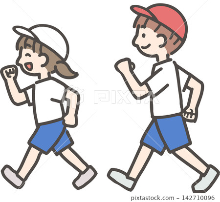 一男一女,身穿運動服,頭戴紅白相間的帽子。 一男一女,身穿運動服,頭戴紅白相間的帽子。 142710096