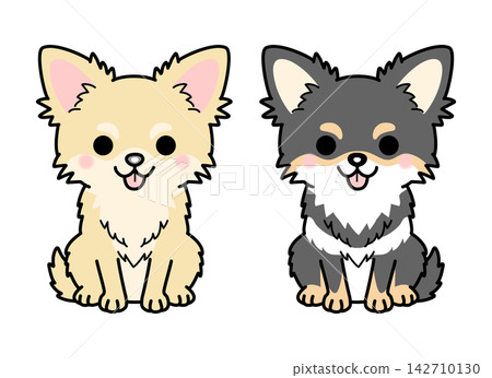 長毛吉娃娃犬(全身)向量插圖集。 長毛吉娃娃犬(全身)向量插圖集。 142710130