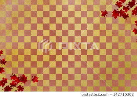 Checkered pattern and maple leaf decorative background Checkered pattern and maple leaf decorative background 142710308