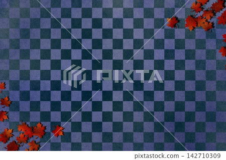 Checkered pattern and maple leaf decorative background Checkered pattern and maple leaf decorative background 142710309